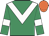 Emerald green, white chevron and armlets, orange cap