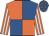 Orange and royal blue (quartered), orange and white striped sleeves, royal blue cap, orange stars
