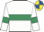 White, emerald green hoop, emerald green armlet, royal blue & yellow quartered cap