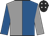 Royal blue & grey halved, black cap, white stars