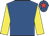 Royal blue, yellow sleeves, royal blue cap, red star