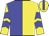 blue and yellow halved, blue chevrons on yellow sleeves, blue stripe on yellow cap