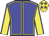 Blue body, yellow seams, yellow arms, blue seams, yellow cap, blue stars