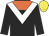 black, orange yoke, white chevron, yellow cap
