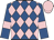 Royal blue and pink diamonds, royal blue sleeves, pink armlets, pink cap