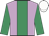 lilac, emerald green stripe, emerald green sleeves, white cap