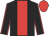 Black, red stripe, red seams on sleeves, red cap