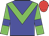 Blue body, green chevron, green arms, blue armlets, red cap