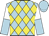 Light blue and yellow diamonds, white and light blue halved sleeves, light blue cap