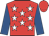 Red, white stars, royal blue sleeves, red cap