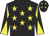 Black, yellow stars, diabolo on sleeves and stars on cap