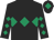 Black, emerald green triple diamond, diamonds on sleeves, black cap, emerald green diamond