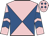 Pink and royal blue diabolo, chevrons on sleeves, pink cap, royal blue diamonds