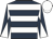Dark blue, white hoops, diabolo on sleeves, white cap