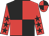 Black and red (quartered), red sleeves, black stars, quartered cap