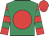 Emerald green, red disc, red and emerald green hooped sleeves, red cap