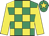 Emerald green & yellow check, yellow sleeves, yellow star on cap