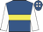 Royal blue, yellow hoop, white sleeves, royal blue cap, white spots