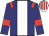 Navy, white stripe, red epaulets, navy sleeves, red armlets, white cap, red stripes