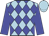 light blue, blue diamonds, blue sleeves, light blue cap