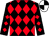 Black, red diamonds, white cap, black quarters