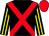 Black, red cross sashes , Black and yellow stripes on sleeves, red cap