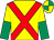 Yellow, red cross sashes, emerald green & yellow halved sleeves, emerald green & yellow quartered cap