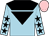 Light blue, black triangular panel, stars on sleeves, pink cap
