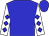 Blue body, white arms, blue diamonds, blue cap