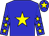 Blue body, yellow star, blue arms, yellow stars, blue cap, yellow star
