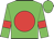 green, red spot, green sleeves, red armlets, green cap, red spot
