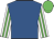 Royal blue, white and lime green stripes on sleeves, lime green cap