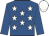 Royal blue, white stars, royal blue sleeves, white cap