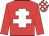 Red, white cross of lorraine, red sleeves, checked cap