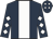 Dark blue, white stripe, diamonds on sleeves and cap