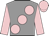 Grey, large pink spots & sleeves, pink cap