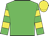 Lime Green, yellow hoops on sleeves, yellow cap