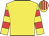 Yellow, red hoops on sleeves, red striped cap