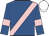 Royal blue, pink sash and armlets, white cap