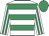 White and emerald green hoops, striped sleeves, emerald green cap