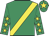 Emerald green, yellow sash, emerald green sleeves, yellow stars and star on cap