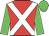 Red, white cross sashes, lime green sleeves and cap