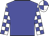 Big-blue body, white arms, big-blue checked, white cap, big-blue quartered