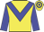 Yellow body, blue chevron, blue arms, yellow cap, blue hooped