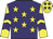 Purple, yellow stars, yellow and purple chevrons on sleeves, yellow cap, purple stars