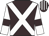 Brown, white cross belts, white sleeves, brown armlets, brown and white striped cap