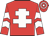 Red, white cross of lorraine, chevrons on sleeves, hooped cap