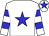 White body, big-blue star, white arms, big-blue hooped, white cap, big-blue star