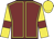 Maroon, yellow seams, yellow sleeves, maroon armlets, yellow cap