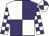 White and purple (quartered), checked sleeves